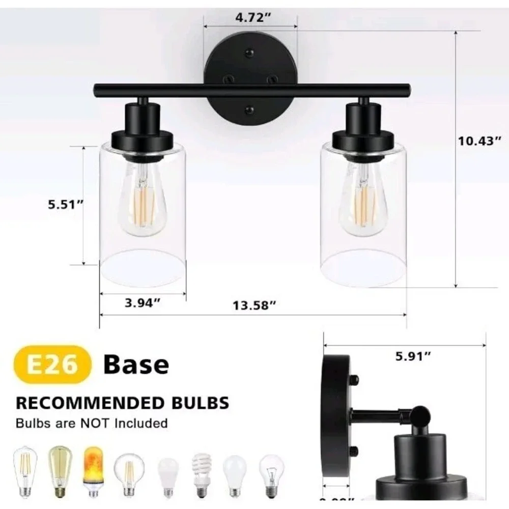 Unicozin 2 Light Vanity Lights, Black Wall Sconce Light with Clear Glass,...